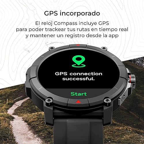 KSIX Compass Reloj Inteligente Deportivo con GPS, Llamadas, Notificaciones, Asistente Voz, Pantalla Táctil, Sumergible, Modo Deporte, Control Salud y Sueño, Negro