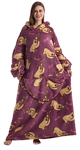 Ksnnrsng Extragrande Hoodie Sudadera BataManta para Mujer Hombre, Bata Manta Oversized con Estampado cómoda Sudadera con Capucha (Sloth)