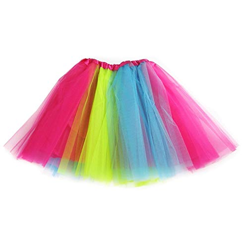 Ksnnrsng Tutu Falda de Mujer Faldas de Tul 50's Short Ballet 3 Capas de Baile para Vestirse Danza (Arcoiris)