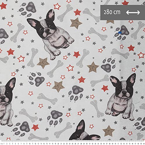 Kt KILOtela - Tela Loneta Estampada, Decoración, Tapizar, Cojines, Cortinas, Colchas, Bolsos, Manteles, 100 cm Largo x 280 cm Ancho | Perros Bulldog, Tyrrell, Gris, Rojo ─ 1 metro