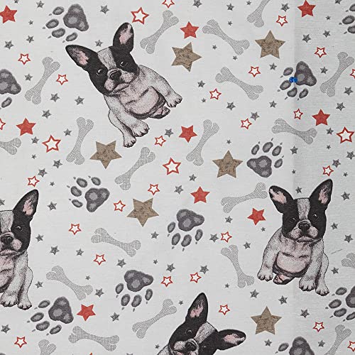 Kt KILOtela - Tela Loneta Estampada, Decoración, Tapizar, Cojines, Cortinas, Colchas, Bolsos, Manteles, 100 cm Largo x 280 cm Ancho | Perros Bulldog, Tyrrell, Gris, Rojo ─ 1 metro