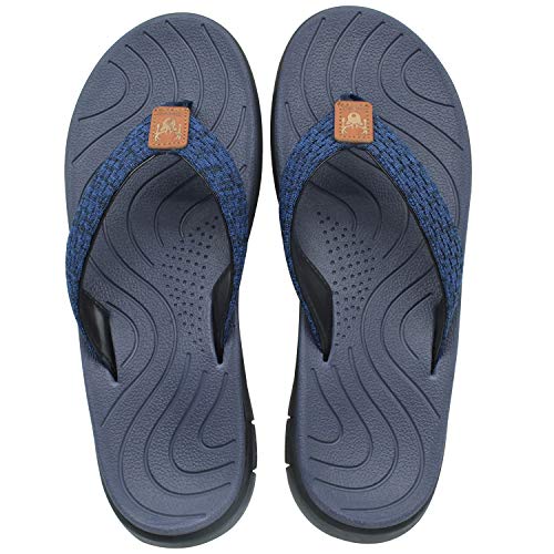 KuaiLu Chanclas Mujer Verano Playa Piscina Cuero y Tela Flip Flops Señoras Comodas Piel Planas Caminar Sandalias De Dedo Antideslizante Yoga-Espuma Chancletas Azul 40