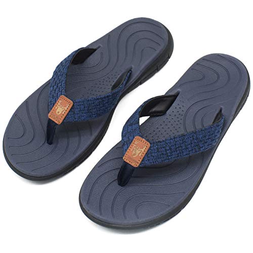 KuaiLu Chanclas Mujer Verano Playa Piscina Cuero y Tela Flip Flops Señoras Comodas Piel Planas Caminar Sandalias De Dedo Antideslizante Yoga-Espuma Chancletas Azul 40