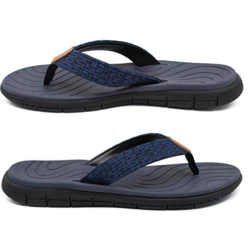 KuaiLu Chanclas Mujer Verano Playa Piscina Cuero y Tela Flip Flops Señoras Comodas Piel Planas Caminar Sandalias De Dedo Antideslizante Yoga-Espuma Chancletas Azul 40