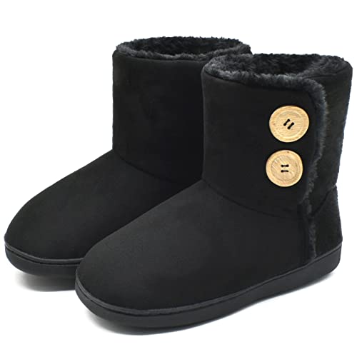 KuaiLu Zapatillas Casa Bota Mujer Invierno Cerradas Babuchas Señoras Caliente Peluche Lana Pelo Altas Pantuflas Botines Comoda Pantufas Mulher Calcetines Interior Patucos Slippers Negro 40-41