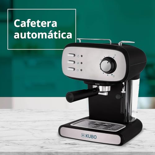 kubo Cafetera Espresso, Presión 15 bar, Depósito Agua 1.2L, 850W, Vaporizador para capuchino o bebidas con leche, Limpieza Fácil