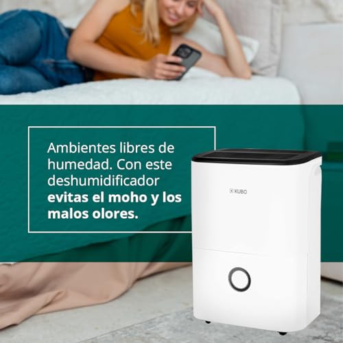 Kubo - Deshumidificador - Absorbe hasta 20 Litros de Humedad por Día - Cobertura de hasta 52 m2 - Función de Secado de Ropa - Silencioso - Color: Blanco