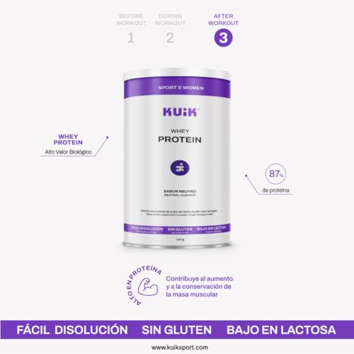 KUIK | Proteína Whey para Mujeres | Recuperación muscular y fuerza | Nutrición deportiva para mujeres | Sabor Neutro - 330 g