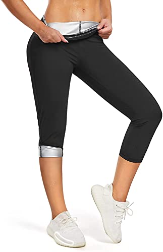 KUMAYES Pantalones Cortos de Sauna para Mujer Deportivos de Cintura Alta Térmicos de Adelgazamiento Pantalon Sauna Reductora Mallas de Yoga para Adelgazar (M, Negro)