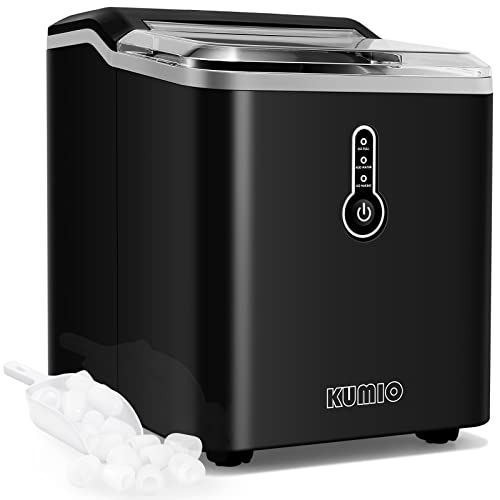 KUMIO Máquina de Hielo con Tanque de 1.5L, 12kg en 24h, 9 Hielos Gruesos en Forma de Bala Listos en 6-9 Minutos, Maquina de Hacer Hielo para Fiesta en Casa, Cuchara y Cesta de Hielo (Ferroso)