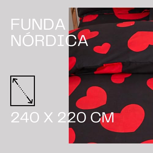 KUMY Juego de Funda Nórdica 5 Piezas: Funda nórdica,2 Fundas de Almohada, Funda de Cojín y Sábana Bajera- Estilo y Comodidad Total (Cama 150x190/200 + 240x220 + 2*(50x70) + 30x50, Corazón)