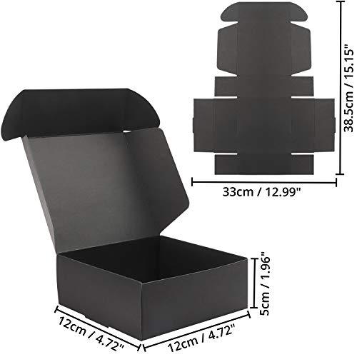 Kurtzy Cajas de Cartón Kraft Negras (Pack de 50) – Medidas de las Cajas 12 x 12 x 5 cm - Caja Kraft Fácil Ensamblado Cuadrada Presentación - Cajitas para Regalos, Fiestas, Cumpleaños, Bodas