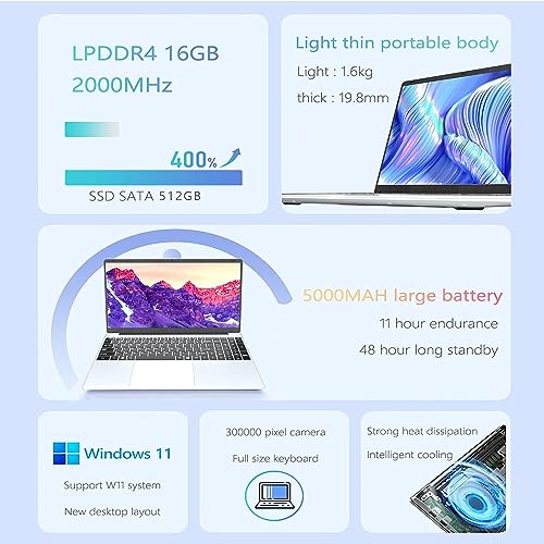 KUU 15.6'' Ordenador Portátil, Windows 11 Portátil 16GB RAM DDR4 512GB SSD, Notebook Celeron N5095 Processor, 180° Flip Laptop PC con Teclado Retroiluminado, Desbloqueo de Huellas Dactilares