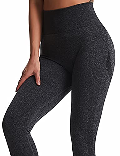 Kuzimua 2 Pares Leggins Deportivos Mujer Push Up, Mallas Deporte Mujer Elásticos de Cintura Alta Tallas Fit Yoga Gym Pilates (L, B05 Gris Oscuro+Gris)