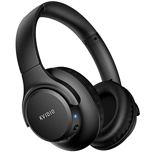 KVIDIO Auriculares Supraaurales Inalámbricos, 65 Horas de Reproducción Auriculares Bluetooth, Cascos Ligeros Plegables con Micrófono, Graves Profundos (Negro)