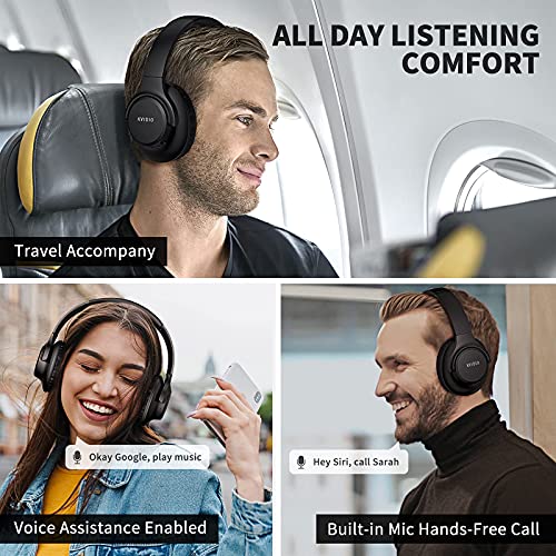 KVIDIO Auriculares Supraaurales Inalámbricos, 65 Horas de Reproducción Auriculares Bluetooth, Cascos Ligeros Plegables con Micrófono, Graves Profundos (Negro)