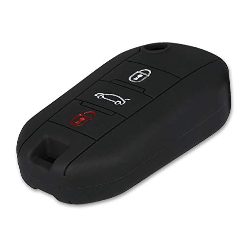 kwmobile Carcasa Compatible con Llavero de Peugeot Citroen Llave de Coche Plegable de 3 Botones Funda - Funda para Mando de Coche de Silicona - Rojo/Negro