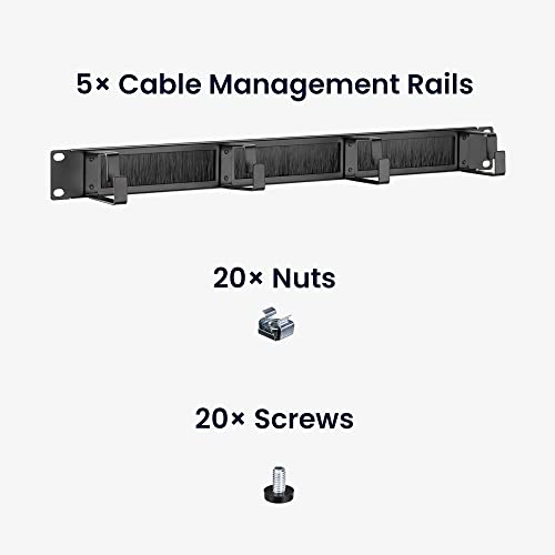 kwmobile Paneles guía Cables para 1U 19" - Set de 5X Panel metálico pasacables para Rack de Servidor - Organizadores para Cable de Red Fibra óptica