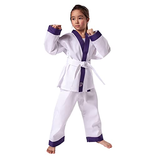 Kwon DanRho - Abito da Drago per Karate o Taekwondo Bianco con risvolto Viola Bianco/Viola 140 cm