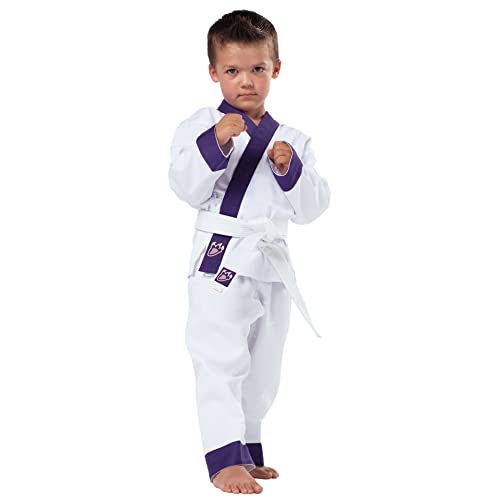 Kwon DanRho - Abito da Drago per Karate o Taekwondo Bianco con risvolto Viola Bianco/Viola 140 cm