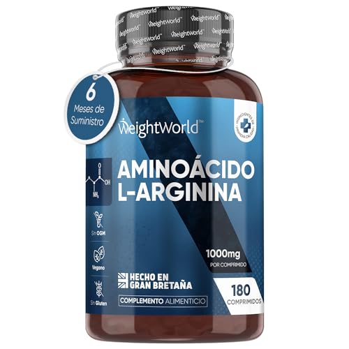 L-Arginina Pura de 1000mg de Potencia 180 Comprimidos Veganos - Suplemento Pre Entreno Sin Estimulantes de Aminoácido Generador Natural de Óxido Nítrico Para 6 Meses de Suministro