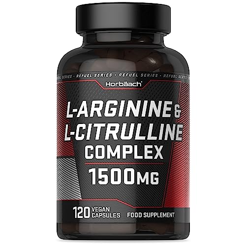 L Arginina y Citrulina 1500 mg | L Arginina 1000 mg y L Citrulina 500 mg | 120 Cápsulas | Complejo de suplementos de aminoácidos | por Horbaach