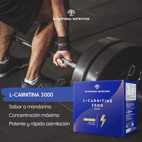 L CARNITINA Natural 3000 mg, Quemagrasas Potente Para Adelgazar, 40 días, L-Carnitina Pre Workout Gym, Mejora Energía, Resistencia y Rendimiento. Fácil Apertura. Vegano, N2 Natural Nutrition