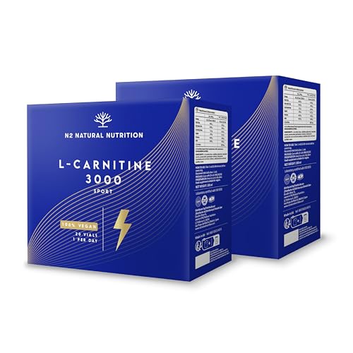 L CARNITINA Natural 3000 mg, Quemagrasas Potente Para Adelgazar, 40 días, L-Carnitina Pre Workout Gym, Mejora Energía, Resistencia y Rendimiento. Fácil Apertura. Vegano, N2 Natural Nutrition