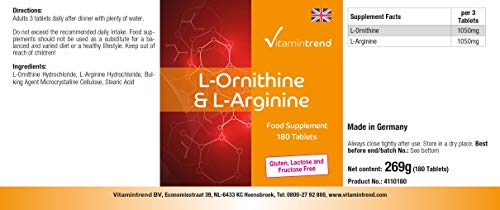 L-Ornitina & L-Arginina -180 Comprimidos - Vegana - Altamente dosificado | Vitamintrend®