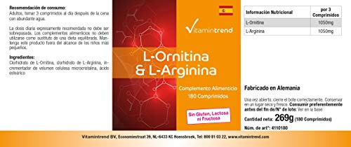 L-Ornitina & L-Arginina -180 Comprimidos - Vegana - Altamente dosificado | Vitamintrend®