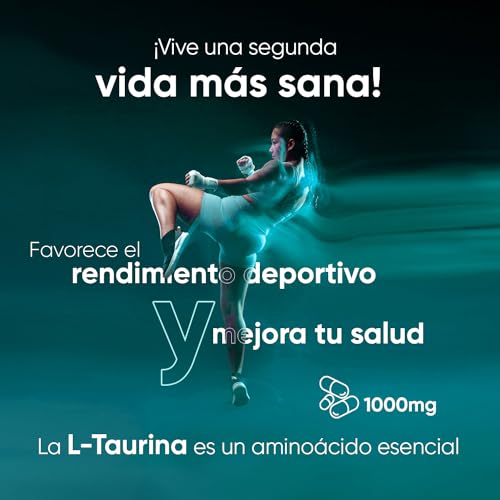 L-Taurina Pura 1000mg Alta Dosis 180 Cápsulas Veganas - 3 Meses de Suministro, Suplemento Deportivo para Hombres y Mujeres, Micronutriente para Pre- y Post-Entrenamiento