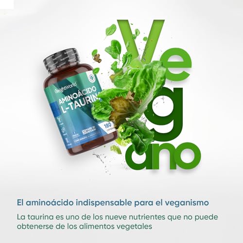 L-Taurina Pura 1000mg Alta Dosis 180 Cápsulas Veganas - 3 Meses de Suministro, Suplemento Deportivo para Hombres y Mujeres, Micronutriente para Pre- y Post-Entrenamiento