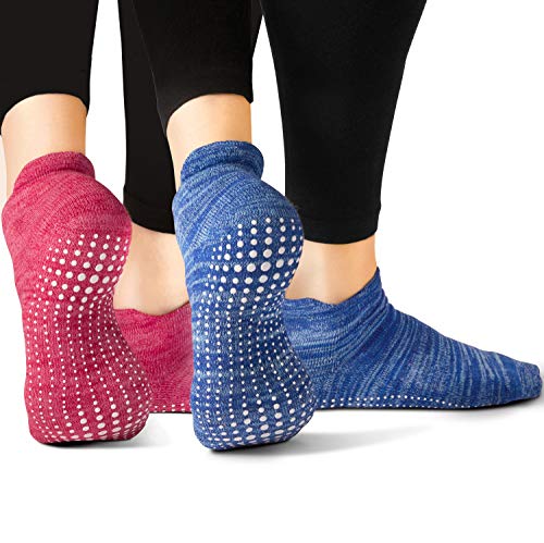 LA Active Calcetines Antideslizantes - 2 Pares - Para Yoga Pilates Ballet Barre Mujer Hombre (Azul y Rojo, 40-44 EU)