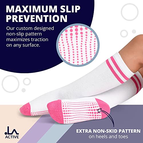 LA Active Calcetines Antideslizantes - Calcetín Alto con Suela de Puntos de gel para Bebé, Niños, Niñas, moda infantil, hecho de algodón