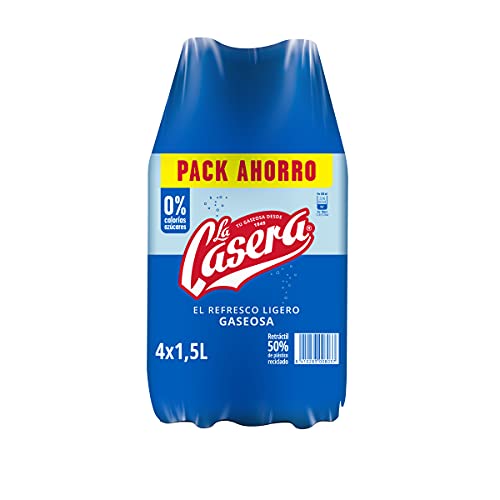 La Casera El Refresco Ligero, Con Cero Azúcares Y Cero Calorías - Botella, Pack 4x1,5l, Gaseosa, 6000 Mililitro, 4 Unidades