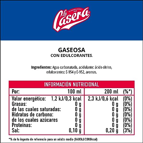 La Casera® Gaseosa, El Refresco Ligero, con Cero Azúcares y Cero Calorías - Lata, Pack 24 x 33 cl