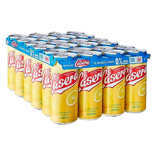 La Casera® Refresco Ligero de Limón, con Cero Azúcares y Cero Calorías - Lata, Pack 24 x 33 cl