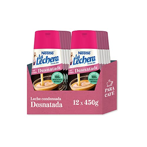 La Lechera Nestlé Leche condensada desnatada - Botella de Sirve Fácil Caja 12 x 450 g