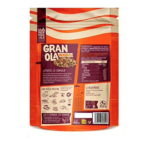 LA NEWYORKINA Granola Original con Miel de Asturias, Aceite de Oliva Virgen Extra y Frutos Secos. Snack Saludable y Crujiente para Desayuno y Merienda. Granola Artesanal en Envase de 400g (2x400g)