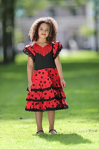 La Senorita Ropa Flamenco Niño Lujo Español Traje de Flamenca Chica/niños (Talla 6, 110-116 - 75 cm, 5/6 años)