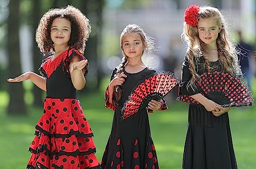 La Senorita Ropa Vestido Flamenco Lujo Sevillanas Español Traje de Flamenca para niñas (Talla 8, 116-122 - 80 cm, 6/7 años)