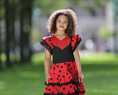 La Senorita Ropa Vestido Flamenco Lujo Sevillanas Español Traje de Flamenca para niñas (Talla 8, 116-122 - 80 cm, 6/7 años)