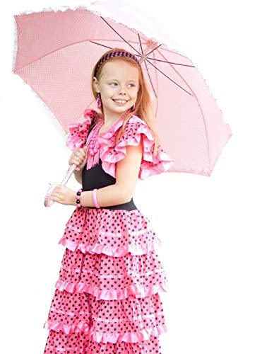 La Senorita Vestido Flamenco Sevillanas Español Traje de Flamenca para niñas Rosa Negro Largo: 60 cm 3-4 años