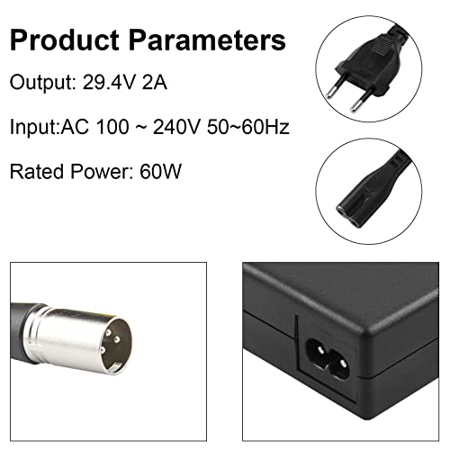 LabTEC 29.4V 24V 2A Fuente de Alimentación Cargador Cable de Carga para baterías de 24V con Enchufe de 3 Pines para Scooter eléctrico Silla de Ruedas eléctrica baterías de Bicicleta eléctrica