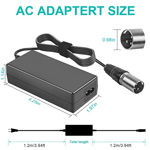 LabTEC 29.4V 24V 2A Fuente de Alimentación Cargador Cable de Carga para baterías de 24V con Enchufe de 3 Pines para Scooter eléctrico Silla de Ruedas eléctrica baterías de Bicicleta eléctrica