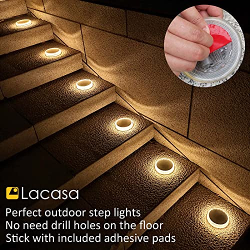 Lacasa 4 Pack Luces Solares Exterior, Lámpara Solar Jardin 24 LED 360° Iluminación IP68 Impermeable Auto ON/OFF Luz Solar del Piso para Step Garaje Camino Deck Entrada Calle Valla - Blanco Cálido