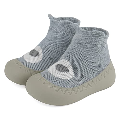 LACOFIA Zapatos Calcetines Primeros Pasos Bebé Niños Niñas Calcetines Antideslizantes Bebé con Suela de Goma Oso Azul 6-12 Meses