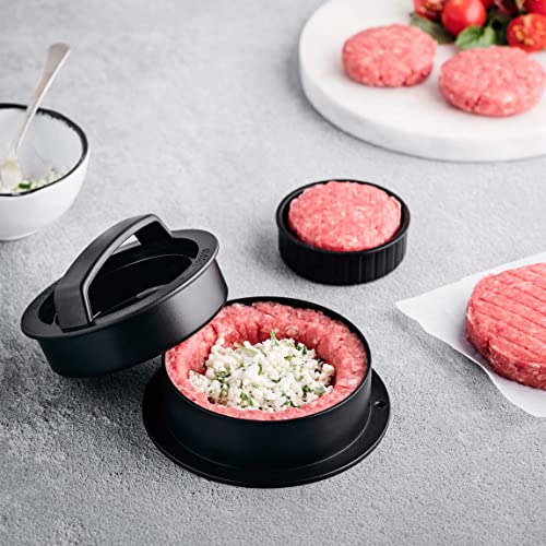 Lacor - 60259 - Molde Multi para hacer Hamburguesas Caseras, 6 Piezas Desmontables para hacer Burgers, Libre de BPA, Incluye 60 uds de Papel Antiadherente, Ø 12,5x6 cm, Negro