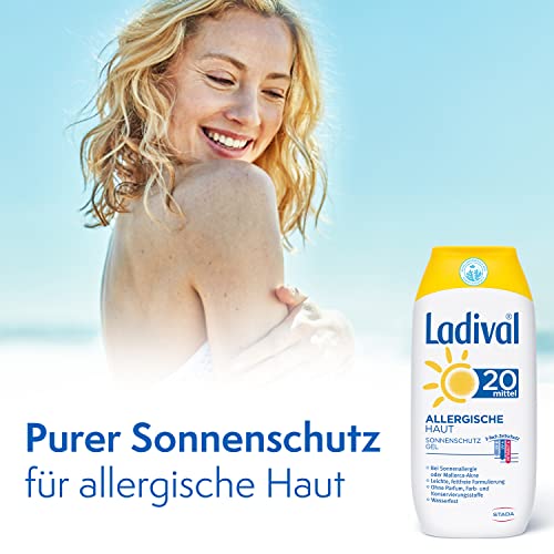 Ladival Gel solar para pieles alérgicas, protección solar SPF 20, sin perfume, para alérgicos, sin colorantes ni conservantes, impermeable, 1 x 200 ml