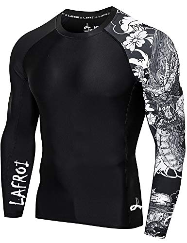 LAFROI - Camiseta de Neopreno Protectora, de compresión, para Hombre, Manga Larga, UPF 50+, Ajustada, Modelo CLYYB (Asym Dragon,M)